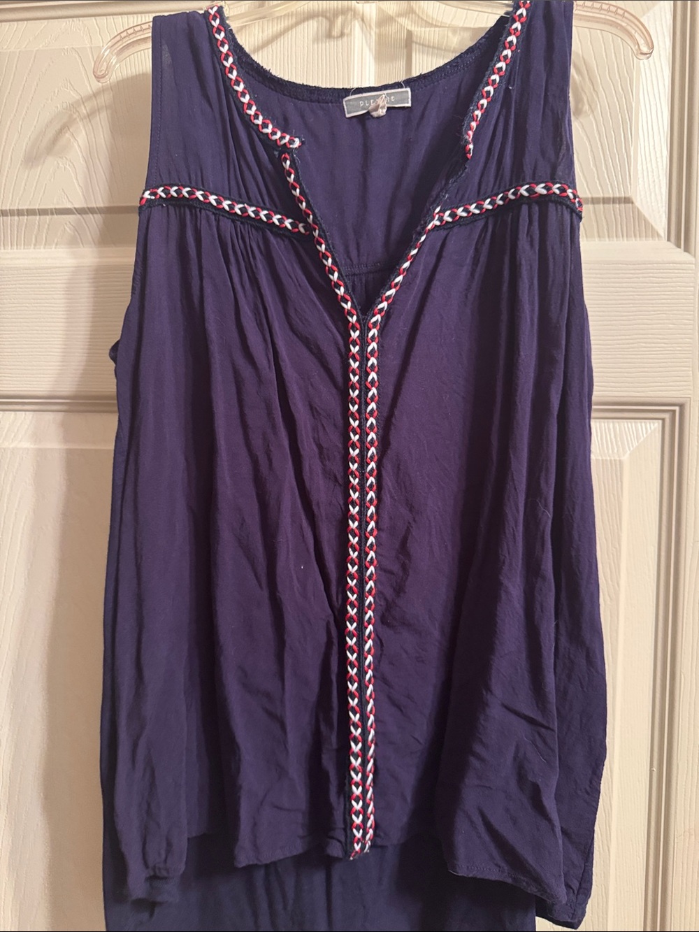 Navy blue Tank Top with Red, White & Blue Braided Trim